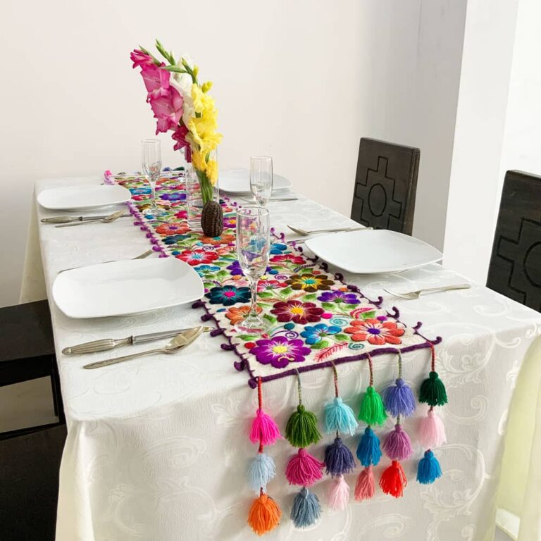 Handmade Table Runner With Floral Embroidery