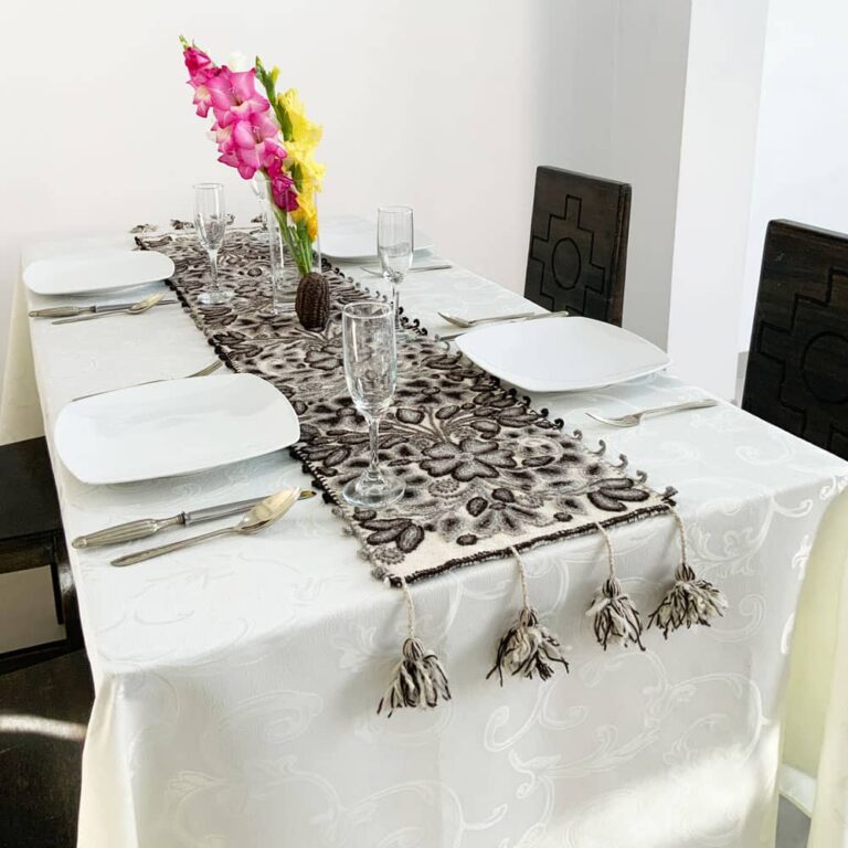 Handmade Table Runner With Floral Embroidery