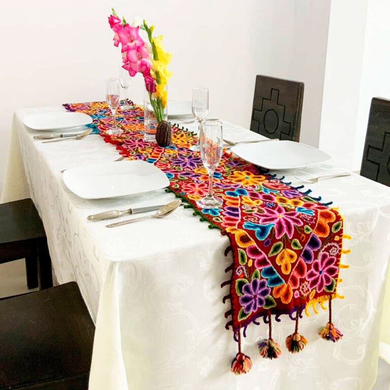 Handmade Table Runner With Floral Embroidery