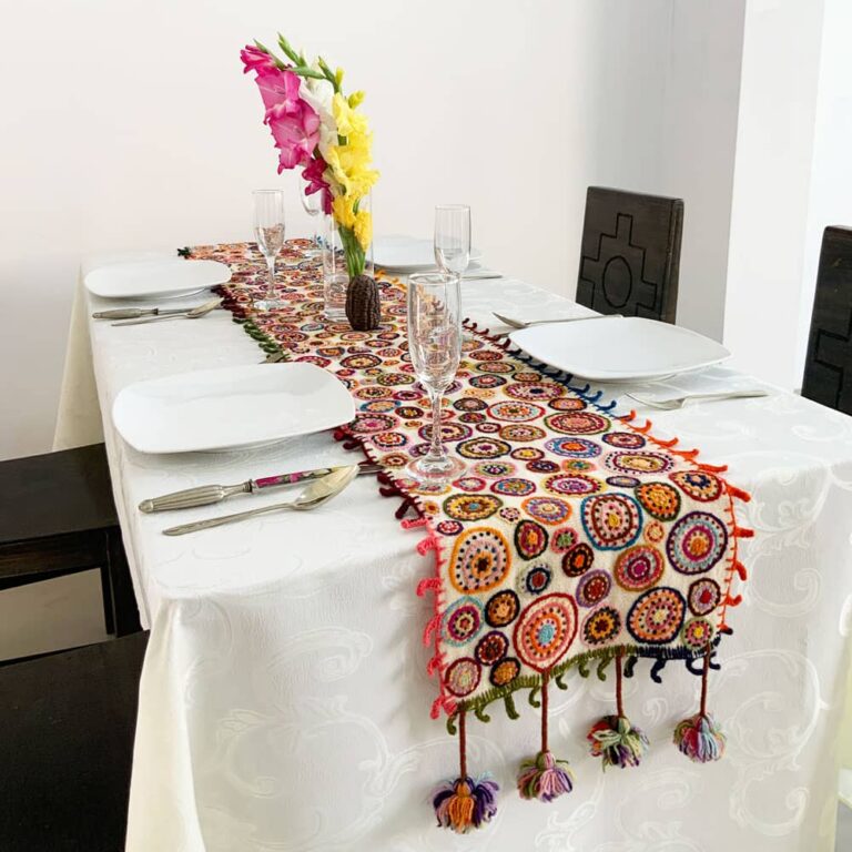 Handmade Table Runner With Floral Embroidery