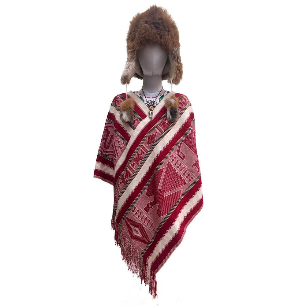 Andean diamond-woven poncho
