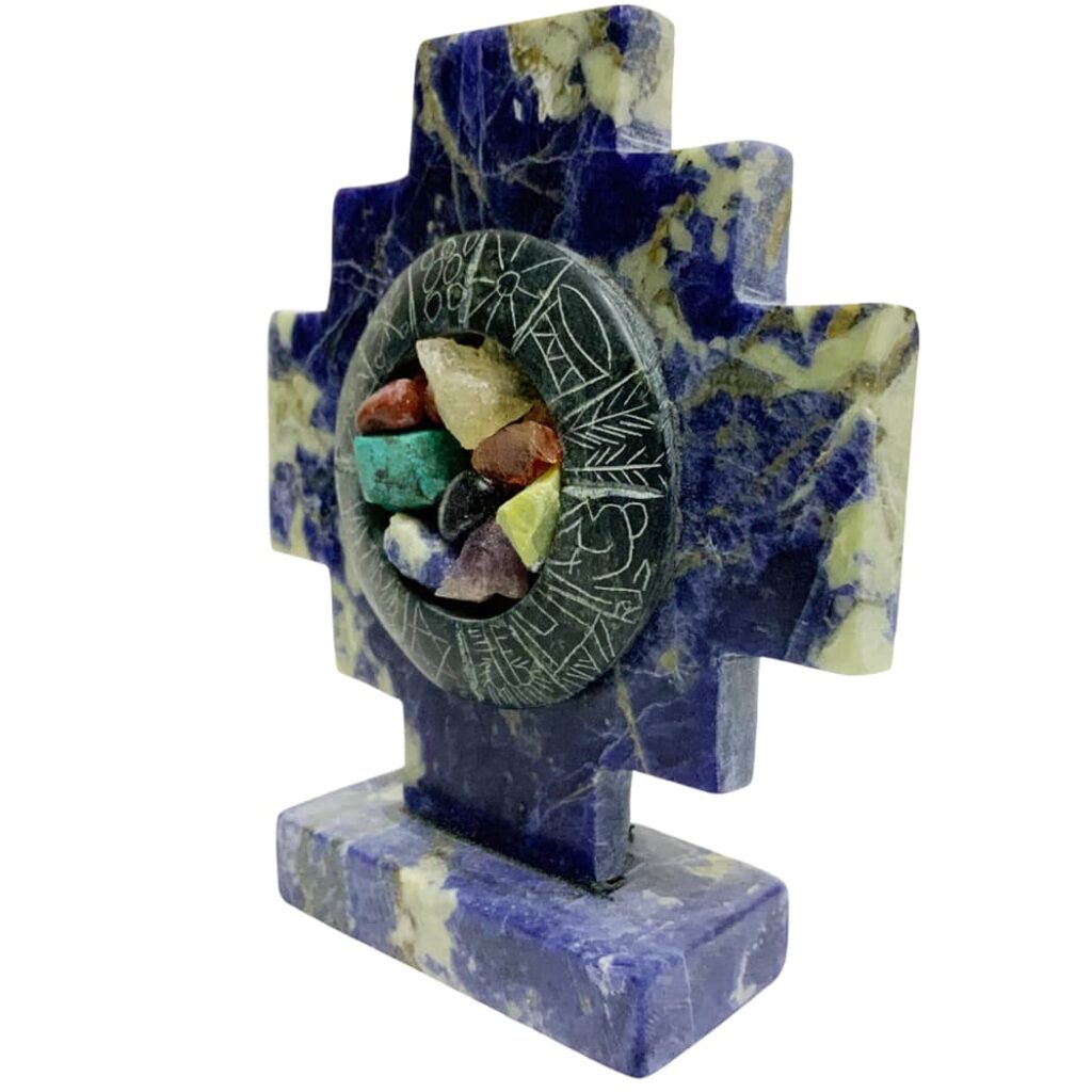 Peruvian-Shamanic-Sacred-Seven-ChackrasTrilogy-Condor-Puma-Snake-Polished-Handcarved-Sodalite-Stone-Andean-Calendar-Citrine