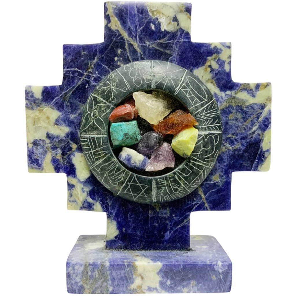 Hand Carved Sodalite Stone (7 Chakras Chakana)